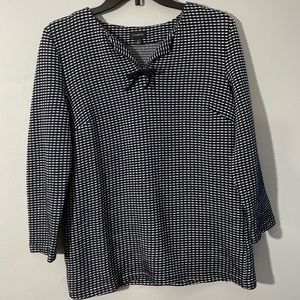 Talbots Women’s S V-Neck Textured Dashed Lines Sweater Casual Top Navy Blue